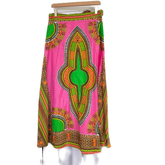 Look at Me Skirt Wrap 100% Cotton Maxi One Size India Pink Green Ties Ethnic - Picture 2 of 6